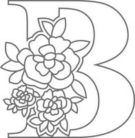 Floral alphabet letter coloring book for kids. Vector illustration of educational alphabet latter with flower art work coloring pages.  Doodle style.