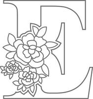 Floral alphabet letter coloring book for kids. Vector illustration of educational alphabet latter with flower art work coloring pages.  Doodle style.