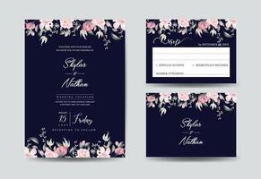 Minimal navy blue wedding cards with daisy flower templates vector