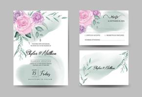 Greenery watercolor dusty rose wedding invitation set with eucalyptus vector