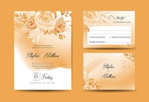 Elegant terracotta floral foliage wedding card and RSVP card templates vector