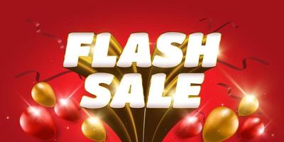 Flash Sale Banner with 3D Text and Balloons Isolated on Red Background. Special Offer Banner or Poster Template Design for Social Media and Website. Discount Promotion Design vector