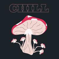 Hand drawn illustration of retro mushrooms with typography vector