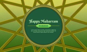 Happy Muharram greeting card with circle shape ornament and Islamic pattern. Suitable for banner and social media cover. vector