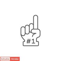 Number 1 foam glove icon. Simple outline style. Fan logo hand with finger up. Thin line vector illustration isolated on white background. Editable stroke EPS 10.