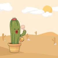 cactus en una olla ubicada en el desierto sofocante bajo el sol vector