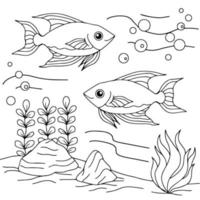 Design Vector Coloring Page for Kid Fish Under water