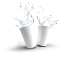 3d rendering image of 2 cups and water splash png