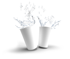 3d rendering image of 2 cups and water splash png