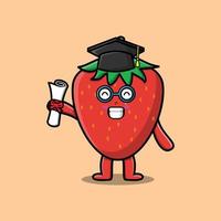 Cute cartoon strawberry student on graduation day vector