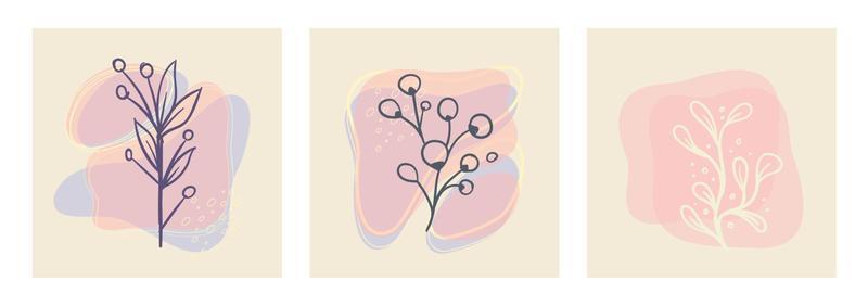 Aesthetic nature plant background  with abstract organic shapes in pastel color palette.