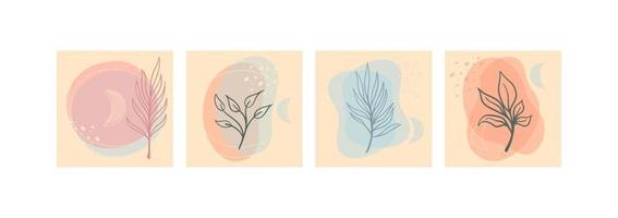 Aesthetic nature plant background  with abstract organic shapes in pastel color palette. vector
