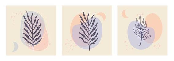 Aesthetic nature plant background  with abstract organic shapes in pastel color palette. vector