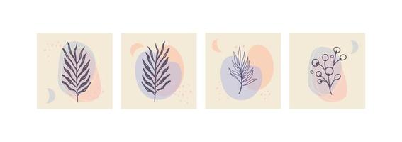 Aesthetic nature plant background  with abstract organic shapes in pastel color palette. vector