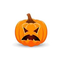 calabaza de halloween sobre fondo blanco. el símbolo principal de la feliz fiesta de halloween. calabaza espeluznante naranja con sonrisa aterradora vacaciones halloween. vector