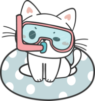 gato gatinho engraçado fofo no anel de natação horário de verão, desenho de mão de vetor animal doodle cartoon png