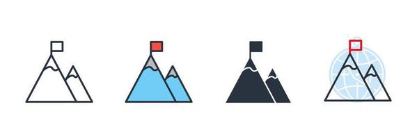 ilustración de vector de logotipo de icono de montaña. montaña con una plantilla de símbolo de bandera para la colección de diseño gráfico y web