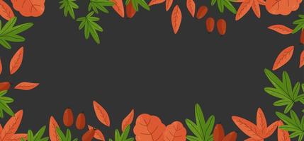 Autumn background for text with leaves, nuts, acorns, berries, seasonal elements. Square frame template. Vector illustration with botanical elements