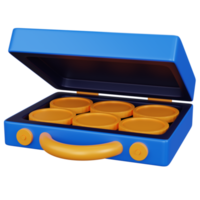 3d rendering blue suitcase with coin isolated png