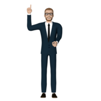 personaje de hombre de negocios apuntando hacia arriba ilustración imagen 3d fondo transparente png