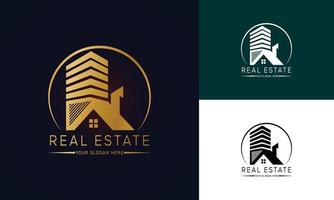 logotipo de bienes raíces. logotipo de agente inmobiliario. plantilla de vector de diseño de logotipo de propiedad diseño de logotipo de bienes raíces con tarjeta de presentación de marca completa, tocones, firma de correo electrónico y kit de redes sociales