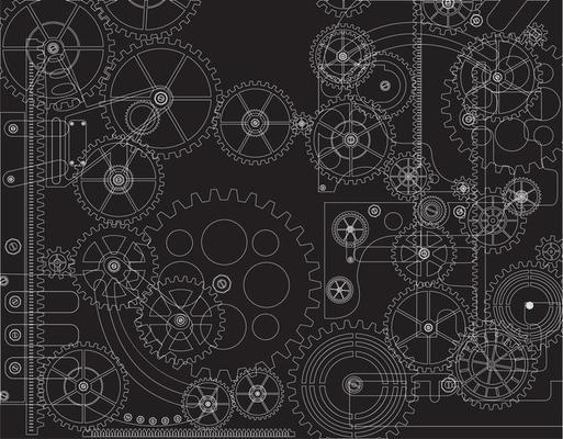 Elements of mechanism on a black background