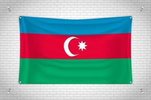 bandera de azerbaiyán colgada en la pared de ladrillo. dibujo 3d bandera pegada a la pared. dibujar cuidadosamente en grupos en capas separadas para facilitar la edición. vector