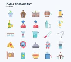 conjunto de iconos planos de bar y restaurante