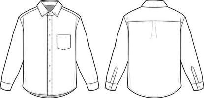 camisa de botones con cuello oxford ilustración de dibujo técnico plano de manga larga plantilla de maqueta de ropa de calle en blanco para diseño y paquetes tecnológicos cad vector