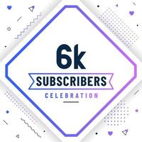 gracias 6k suscriptores, 6000 suscriptores celebración diseño moderno y colorido. vector