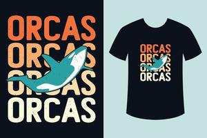 Ilustración de vector de diseño de camiseta de orca vintage