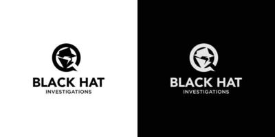 Modern and unique black hat detective illustration logo design 8 vector