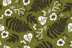 Seamless pattern with autumn leaves and berries. Vector graphics.