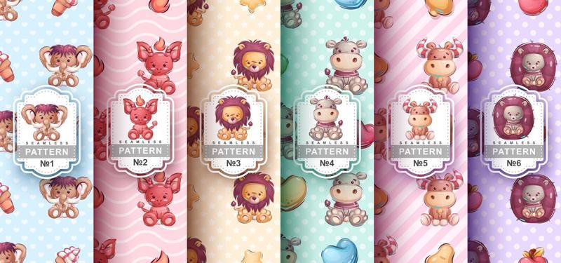 Seamless pattern cartoon character adorable animal, pretty zoo idea for print t-shirt, poster and kids envelope, postcard. Cute hand drawn style wildlife