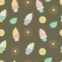 seamless pattern with cute ice cream in pastel color background vector