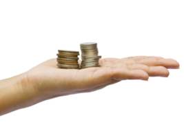 hand holding many coins png