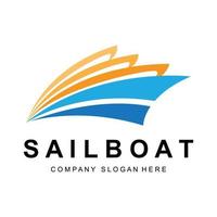 diseño de logotipo de velero, ilustración de barco de pesca, icono de vector de marca de empresa