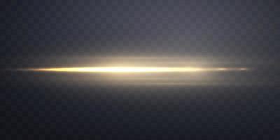 Gold horizontal lens flare. Sun flash with rays or gold spotlight and bokeh. Yellow glow flare light effect. Vector illustration.