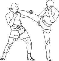 thai boxing line drawing vector illustration.