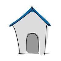 Simple single line drawing of a dog and kennel or a doghouse. Animal concept for friendly pet icon. Modern continuous one line draw design vector graphic illustration