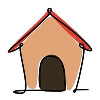 Simple single line drawing of a kennel or a doghouse. Animal flat color design concept for friendly pet icon. Modern continuous one line draw design vector graphic illustration