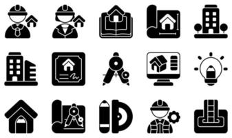 Set of Vector Icons Related to Architecture. Contains such Icons as Architect, Architecture, Blueprint, Building, Certificate, Creative Design and more.