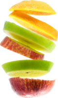 Green and red apples and orange slices fruit isolated png