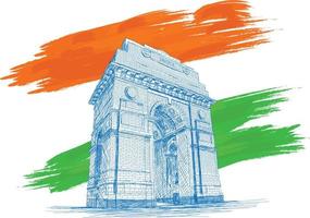 India Gate Architecture with Indian Flag Colors - Vector Illustration