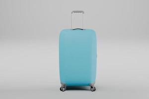 Blue travel Luggage on grey background mockup 3d render. photo