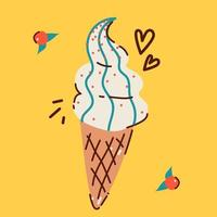 Hand drawn illustration of an ice cream cone in doodle style vector