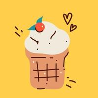 ilustración dibujada a mano de un cono de helado en estilo garabato vector