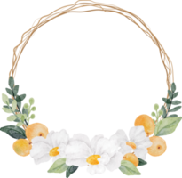 watercolor white flower and orange fruit wreath frame png