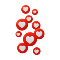 Corazones rojos voladores como el concepto en línea de las redes sociales como y el icono del corazón 3D Render png