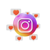 como concepto en línea de icono de instagram de redes sociales con me gusta 3d render png